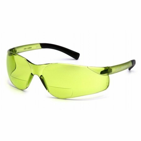 PYRAMEX Reader Safety Glasses, Green Lens 1.5 IR, +2.0 Diopter, 6/box S2514R20